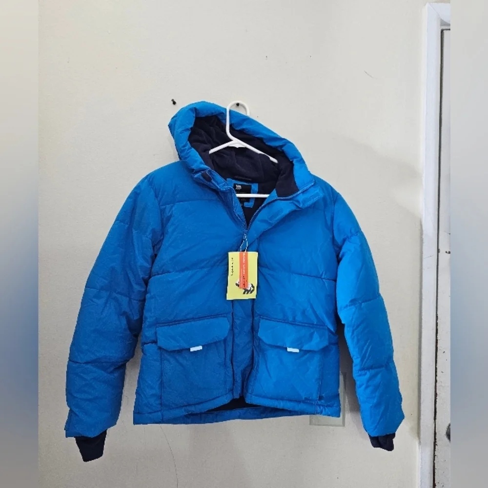 All In Motion Boys Short Puffer Jacket Blue Extendable Sleeves Size XL 14